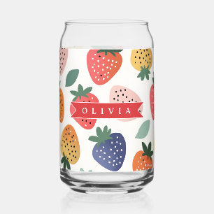 Personalized Summer Colourful Strawberry Pattern Can Glass