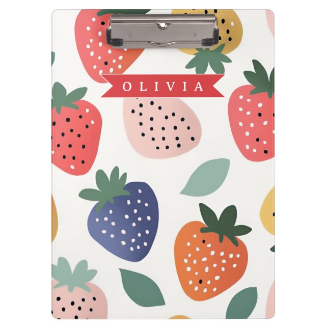 Personalized Summer Colourful Strawberry Pattern Clipboard (Front)