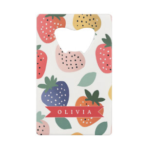 Personalized Summer Colourful Strawberry Pattern Credit Card Bottle Opener
