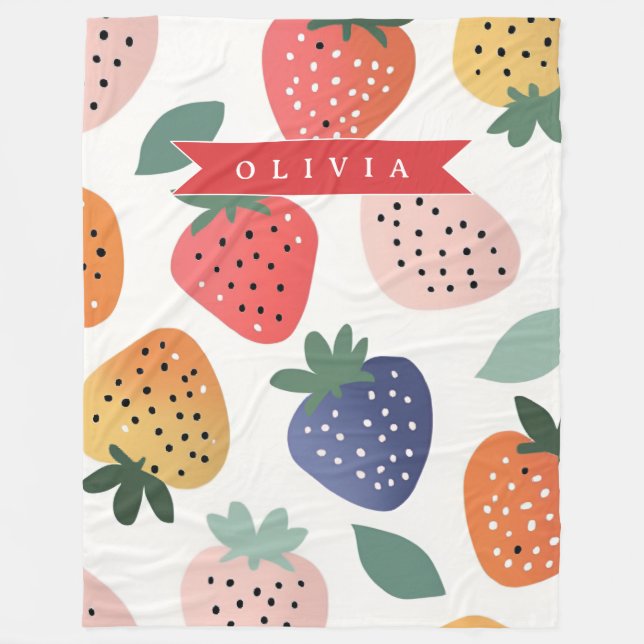 Personalized Summer Colourful Strawberry Pattern Fleece Blanket (Front)