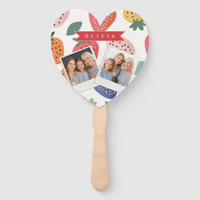 Personalized Summer Colourful Strawberry Pattern Hand Fan (Front)