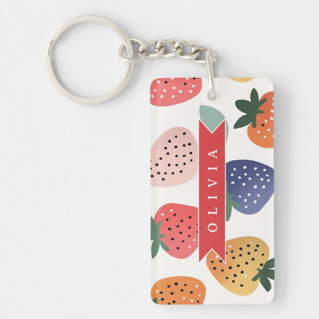 Personalized Summer Colourful Strawberry Pattern Keychain (Front)
