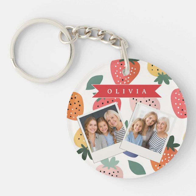 Personalized Summer Colourful Strawberry Pattern Keychain (Front)