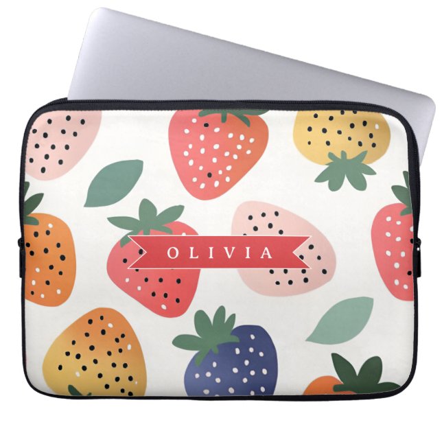 Personalized Summer Colourful Strawberry Pattern Laptop Sleeve (Front)