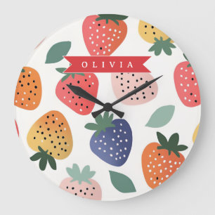 Personalized Summer Colourful Strawberry Pattern Large Clock