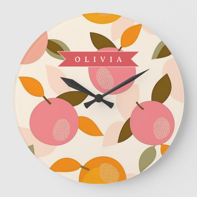 Personalized Summer Colourful Strawberry Pattern Large Clock (Front)