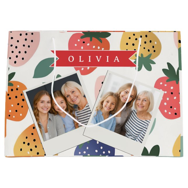 Personalized Summer Colourful Strawberry Pattern Large Gift Bag (Front)