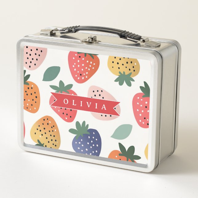 Personalized Summer Colourful Strawberry Pattern Metal Lunch Box (Front)