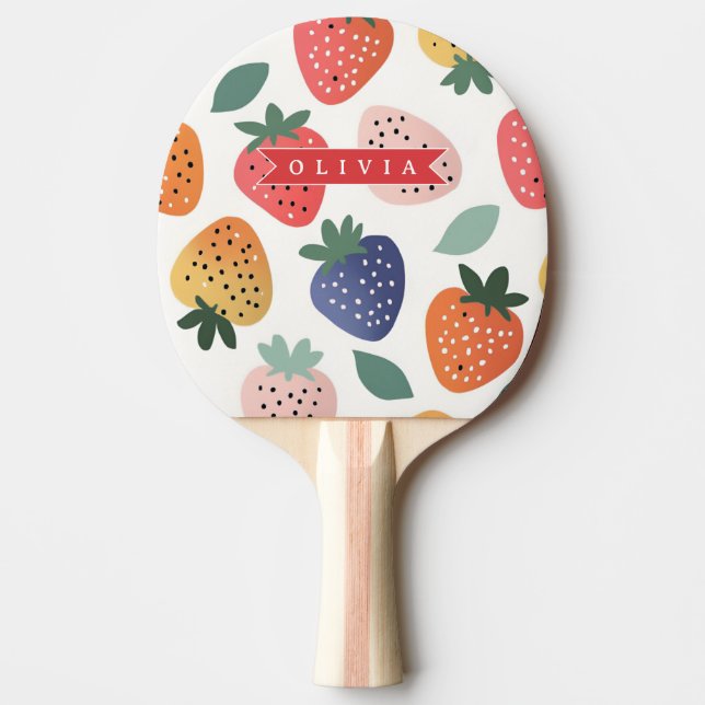 Personalized Summer Colourful Strawberry Pattern Ping Pong Paddle (Front)