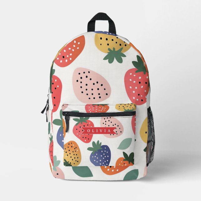Personalized Summer Colourful Strawberry Pattern Printed Backpack (Front)