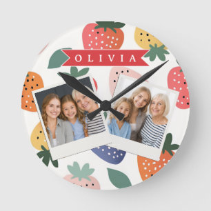 Personalized Summer Colourful Strawberry Pattern Round Clock