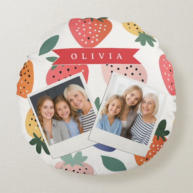Personalized Summer Colourful Strawberry Pattern Round Pillow (Front)