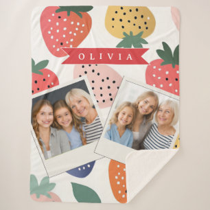 Personalized Summer Colourful Strawberry Pattern Sherpa Blanket
