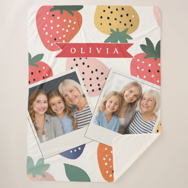 Personalized Summer Colourful Strawberry Pattern Sherpa Blanket (Front)