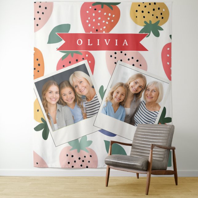 Personalized Summer Colourful Strawberry Pattern Tapestry (In Situ)