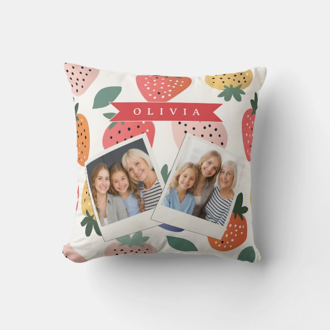 Personalized Summer Colourful Strawberry Pattern Throw Pillow (Front)