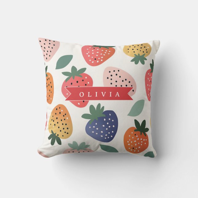 Personalized Summer Colourful Strawberry Pattern Throw Pillow (Front)