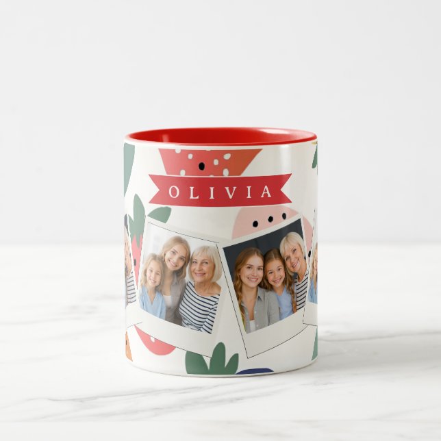 Personalized Summer Colourful Strawberry Pattern Two-Tone Coffee Mug (Center)