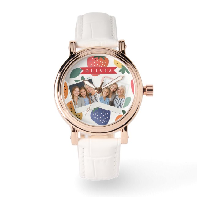Personalized Summer Colourful Strawberry Pattern Watch (Front)