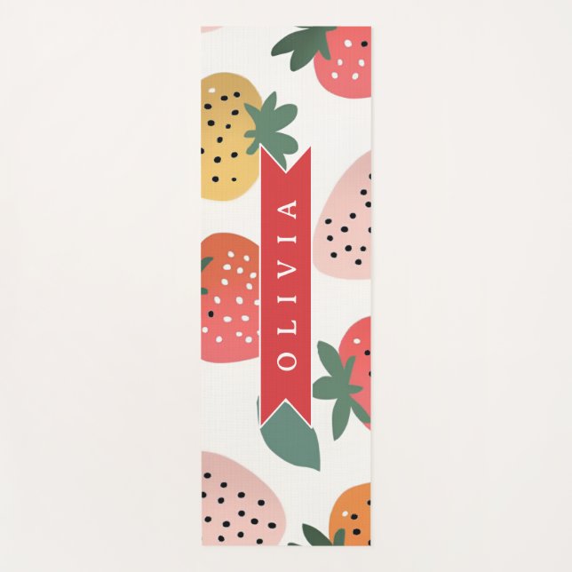 Personalized Summer Colourful Strawberry Pattern Yoga Mat (Front)