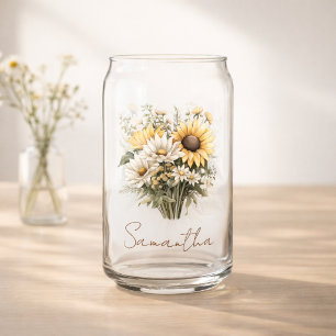 Personalized Summer Daisy Bouquet with Name Can Glass