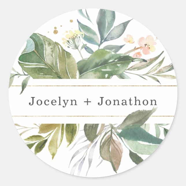 Personalized Summer Floral Wedding Favour Classic Round Sticker (Front)
