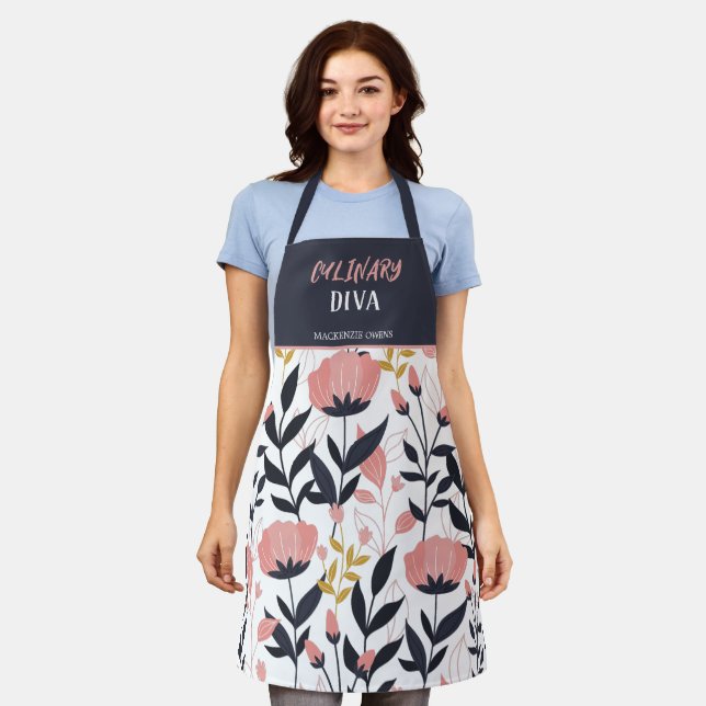 Personalized Summer Floral Women's Apron (Worn)