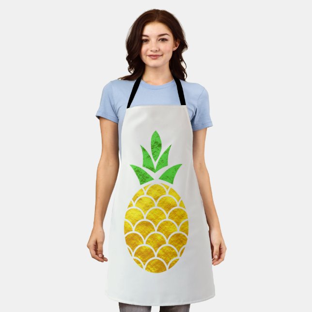 Personalized Summer Foil Gold Geometric Pineapple. Apron (Worn)