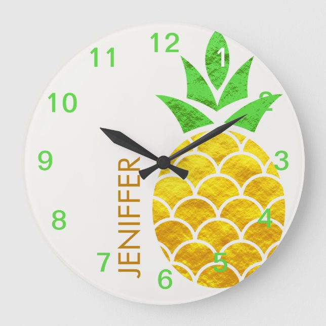 Personalized Summer Foil Gold Geometric Pineapple  Large Clock (Front)