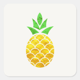 Personalized Summer Foil Gold Geometric Pineapple. Square Sticker