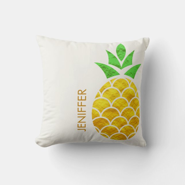 Personalized Summer Foil Gold Geometric Pineapple  Throw Pillow (Front)