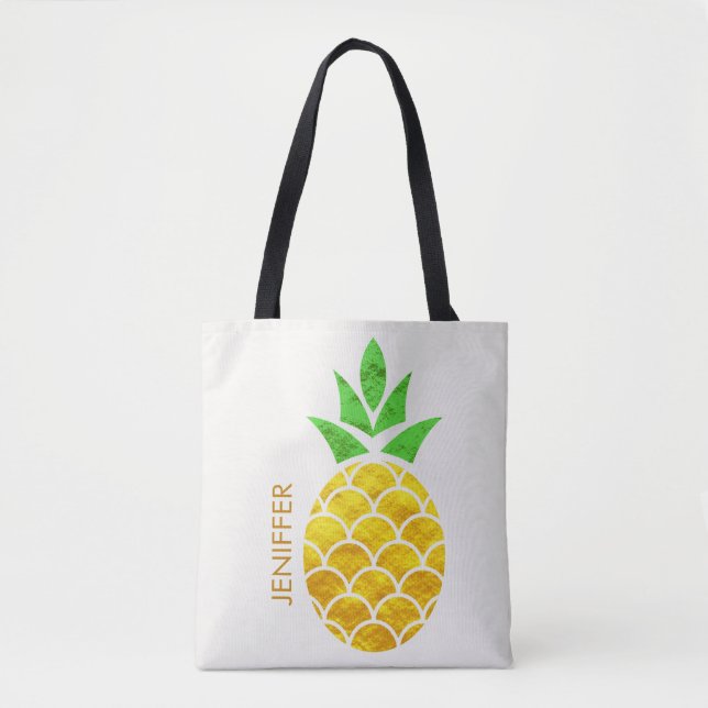 Personalized Summer Foil Gold Geometric Pineapple  Tote Bag (Front)