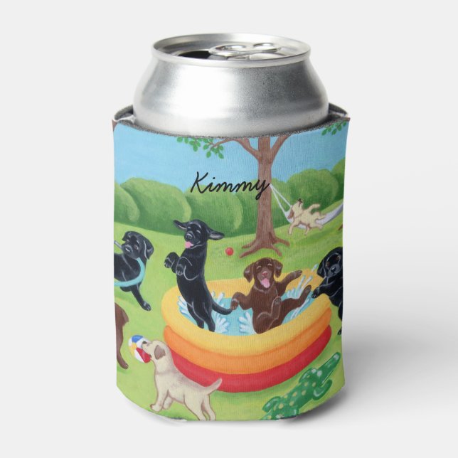 Personalized Summer Fun Labradors Painting Can Cooler (Can Front)