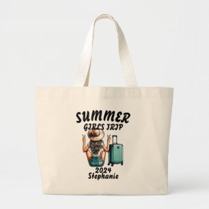 Personalized summer girls trip travel large tote bag
