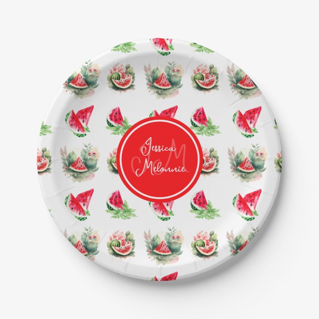 Personalized Summer Party | Watermelon Paper Plate (Front)