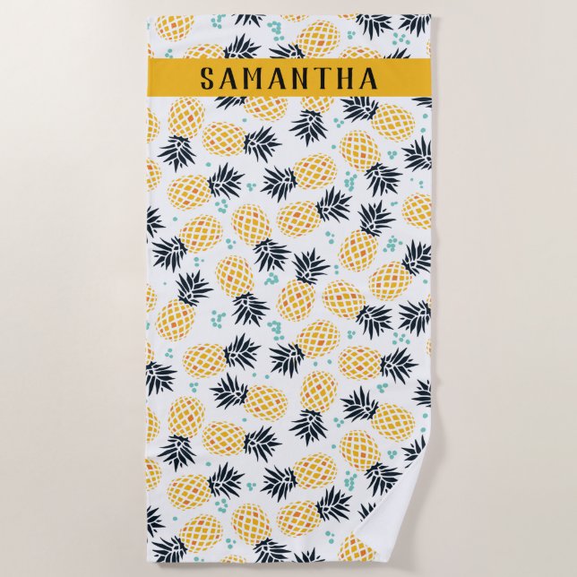 Personalized Summer Pineapple Pattern Beach Towel (Front)