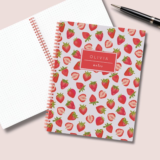 Personalized Summer Strawberry Pattern Name Notebook (Strawberry patten notebook with personalized name or text of your choice.)