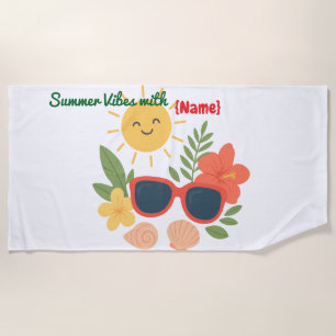 Personalized Summer Vibes Beach Towel Cute Tropi