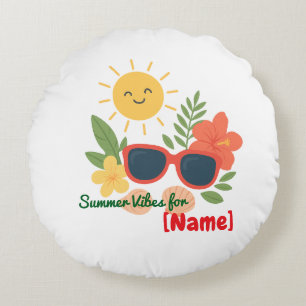 Personalized Summer Vibes for Name Round Pillow