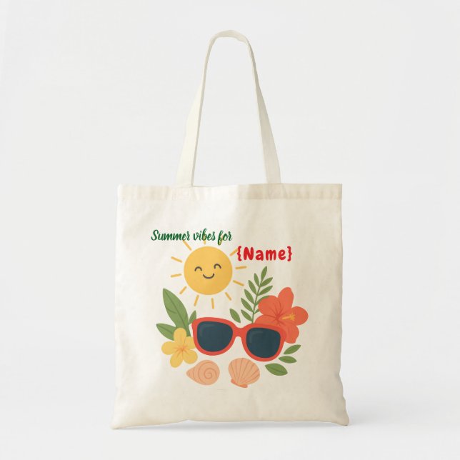 Personalized Summer Vibes Tote Bag | Cute Sun,  (Front)