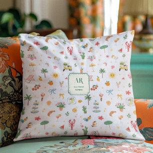 Personalized Summer Watercolor Monogram Throw Pillow
