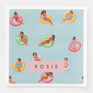 Personalized Summer Women Relaxing on Pool Floats Napkin