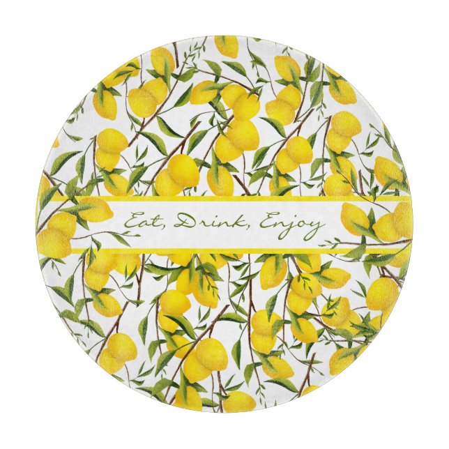 Personalized Summery Citrus Lemon Tree Branches  Cutting Board (Front)