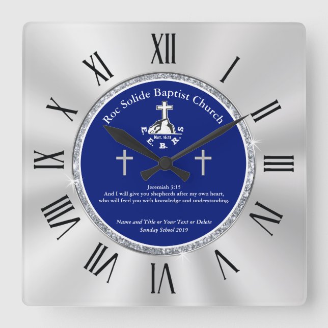 Personalized Sunday School Teacher Gifts YOUR TEXT Square Wall Clock (Front)