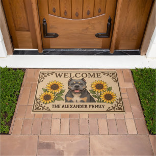 Personalized Sunflower American Bully Dog Welcome Doormat