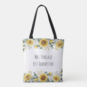 Personalized Sunflower Best Teacher Ever Tote Bag