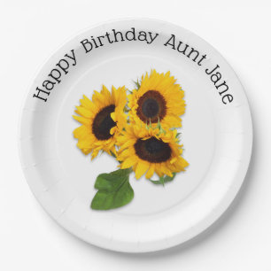 Personalized Sunflower Birthday Party Paper Plates