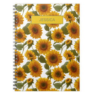 Personalized Sunflower Bloom Floral Pattern Custom Notebook