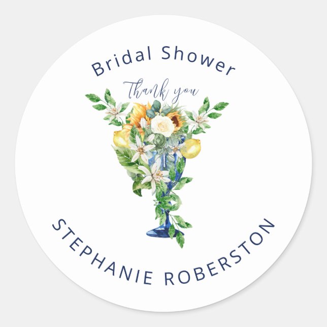 Personalized Sunflower Bridal Shower Thank You Classic Round Sticker (Front)