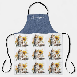 Personalized Sunflower Cat All-Over Print Apron